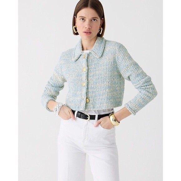 J.Crew Textured cropped lady jacket in space-dyed yarn NWT Size M - Picture 1 of 13
